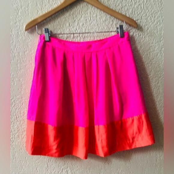 J.Crew Colorblock A-line Mini Skirt Sz 4 Pink Orange Full - Picture 1 of 7